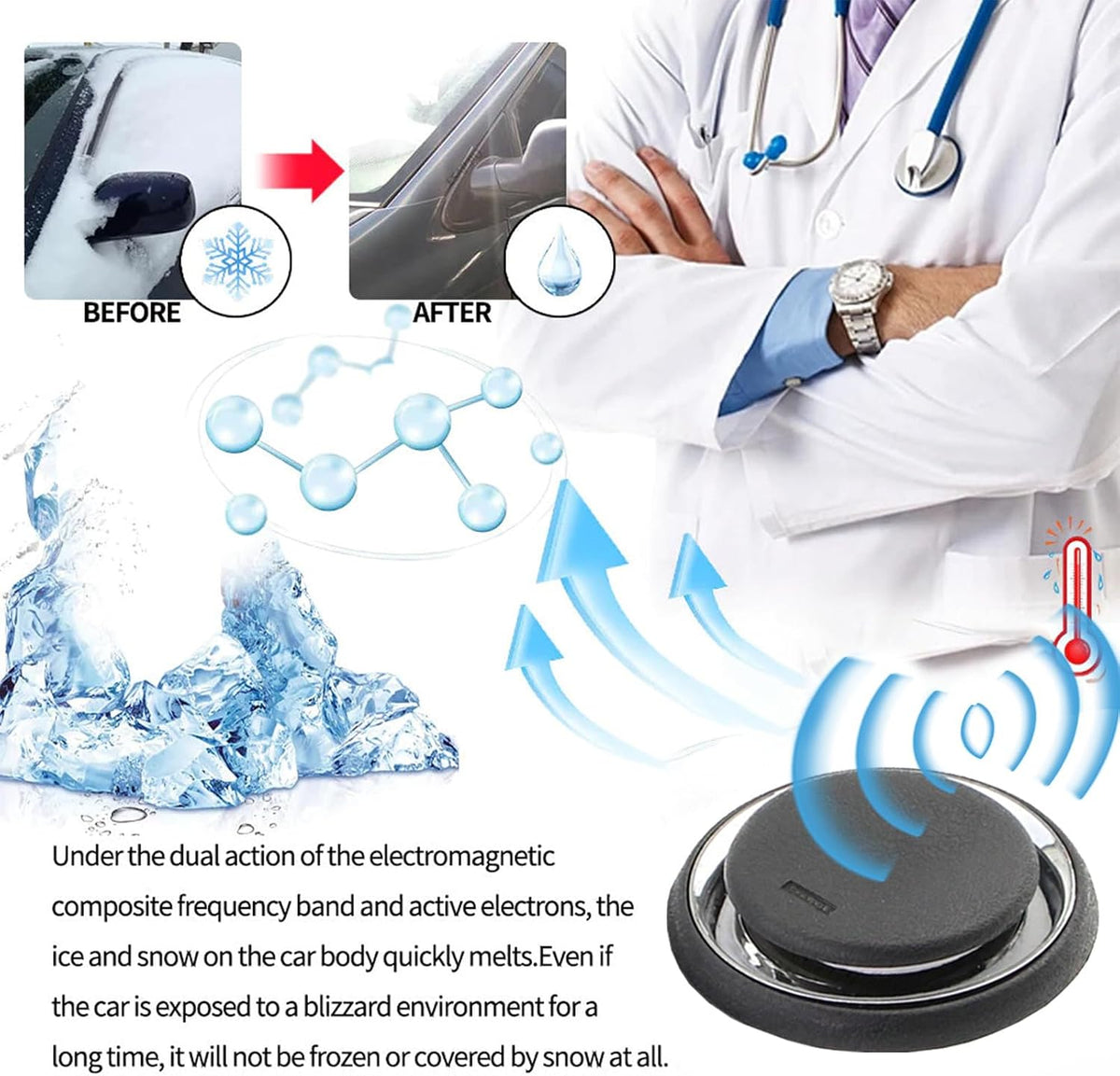 Electromagnetic Molecular Interference Antifreeze Snow Removal Instrument, Portable Vehicle De-icer, De-Icing, Defrosting and Defogging